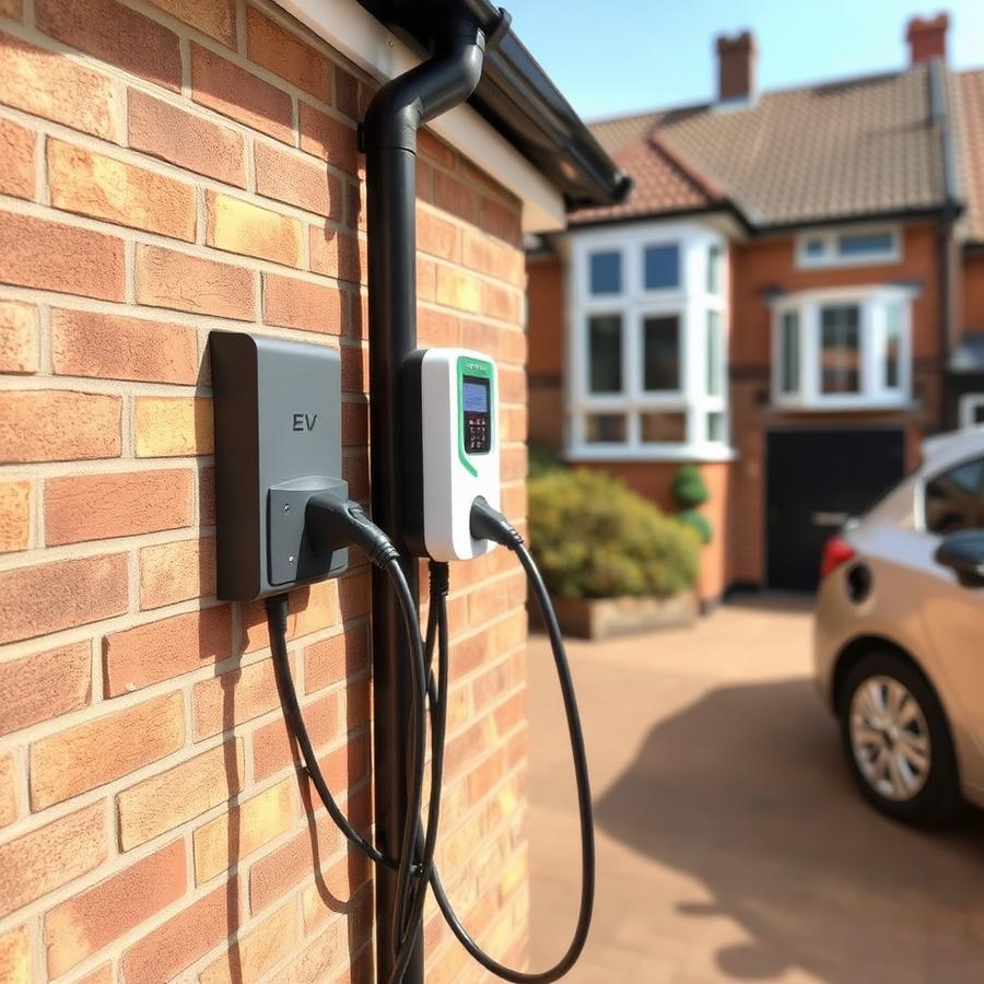 Home EV charger installed on the exterior wall of a Reading property